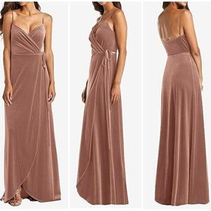 NWT After Six Velvet Wrap Maxi Dress Gown Bridesmaid Tawny Rose Pink Sz XS